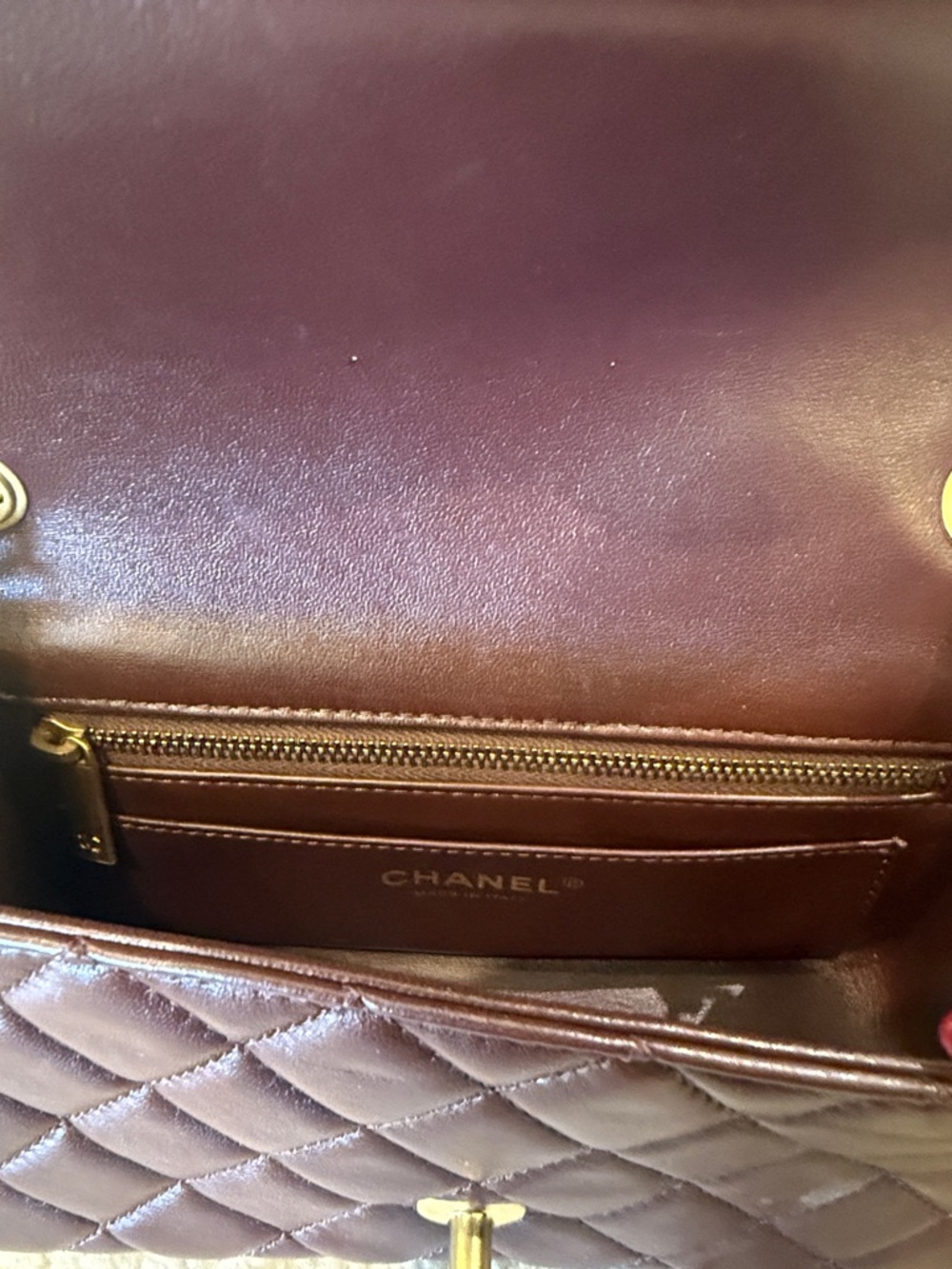 CHANEL Lambskin Quilted Mini Rectangular Flap Bag in Burgundy - Picture 4 of 6